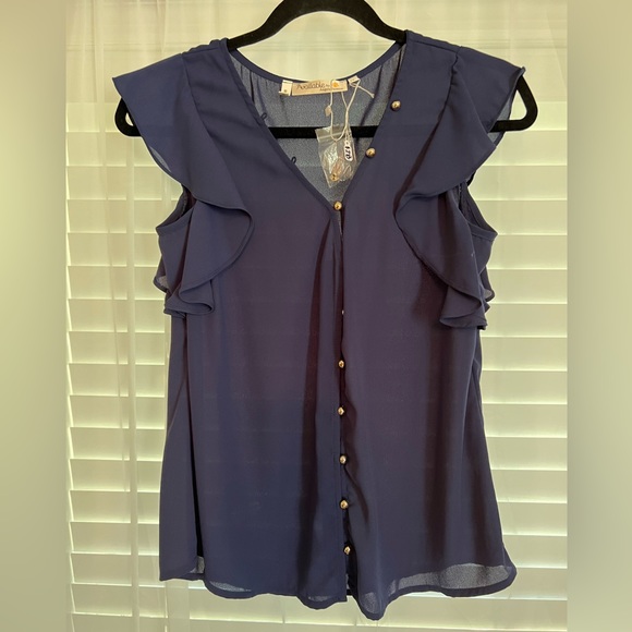 Navy Blouse with Gold buttons - Picture 1 of 3